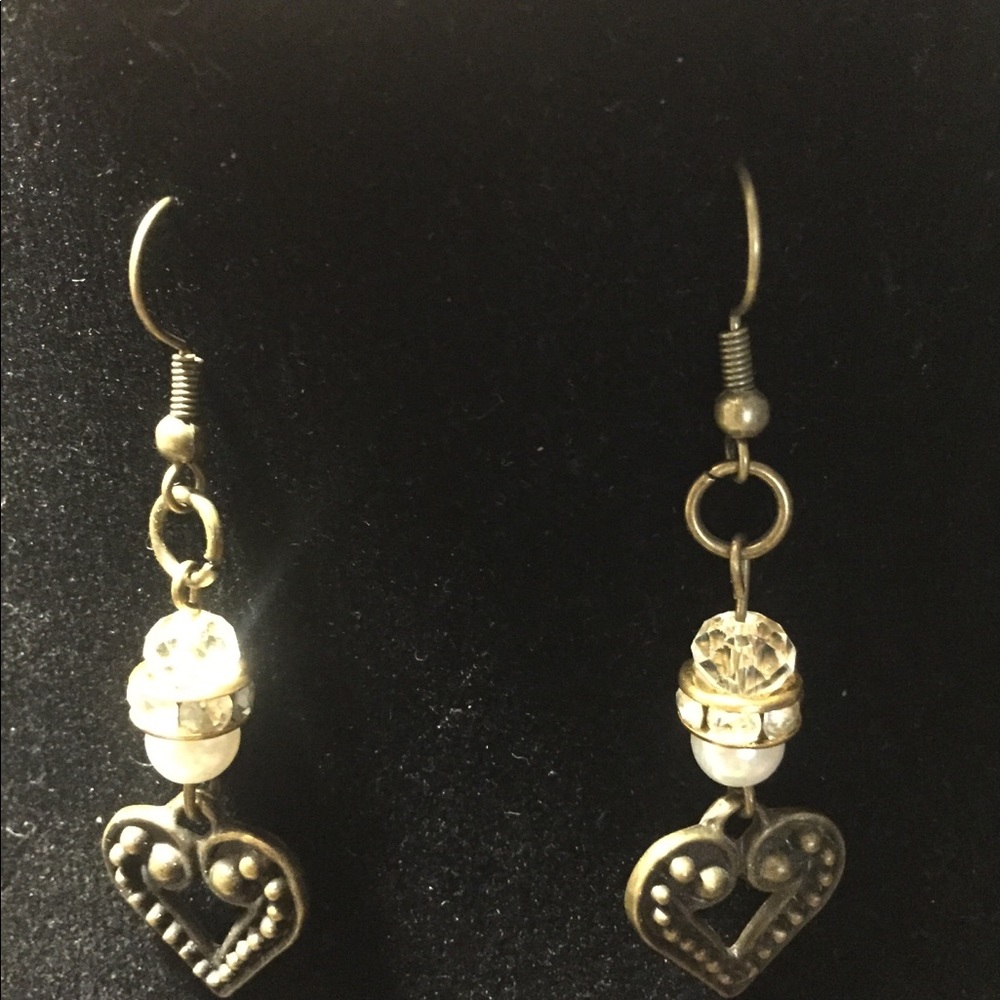 HANDMADE EARRINGS | OPEN HEART PEARL | RHINESTONES